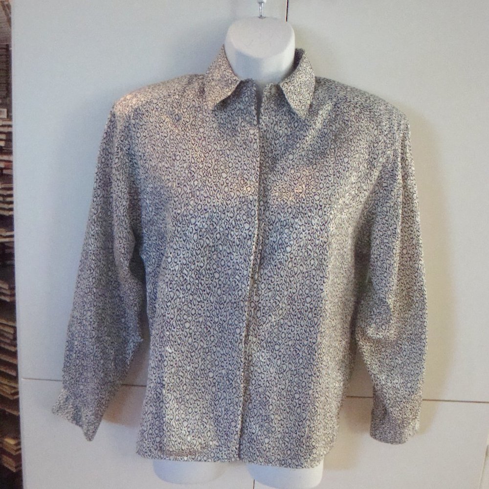 Whitney Lang Petites Women's Button Down Long Sleeve Leopard Print Shirt Size 14